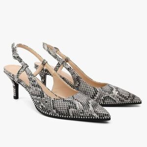 Women’s Animal Print 2.5” Heel Slingback Pumps, Pointed Toe, Beaded, Sz. 7.5